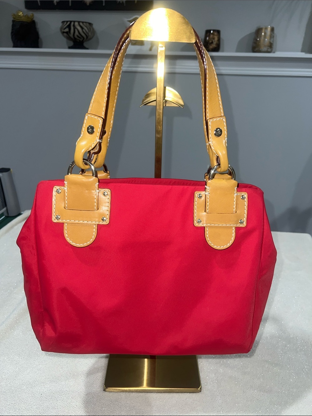 kate spade  bag in raspberry pink with tan leather straps-EUC - Picture 2 of 5